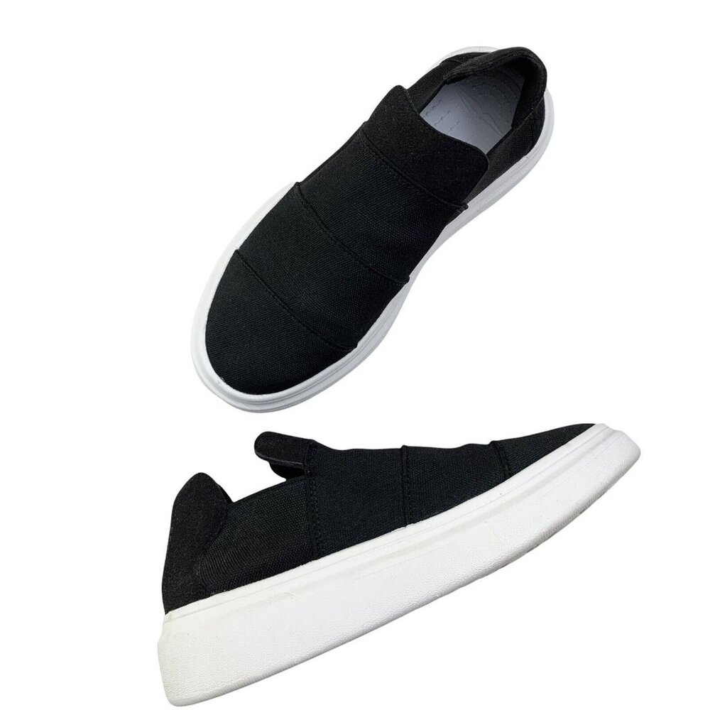 Fessura Sz 5 Sneakers Elastic Band Mummy Slip On Black White Platform Heel Shoes